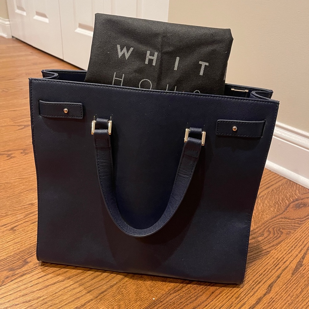 White House Black Market Navy Tote with Gold-Tone Hardware